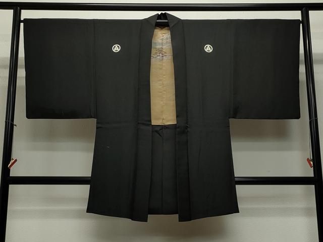 平和屋着物＃男性 長羽織 黒紋付き 正絹 CAAT5848id