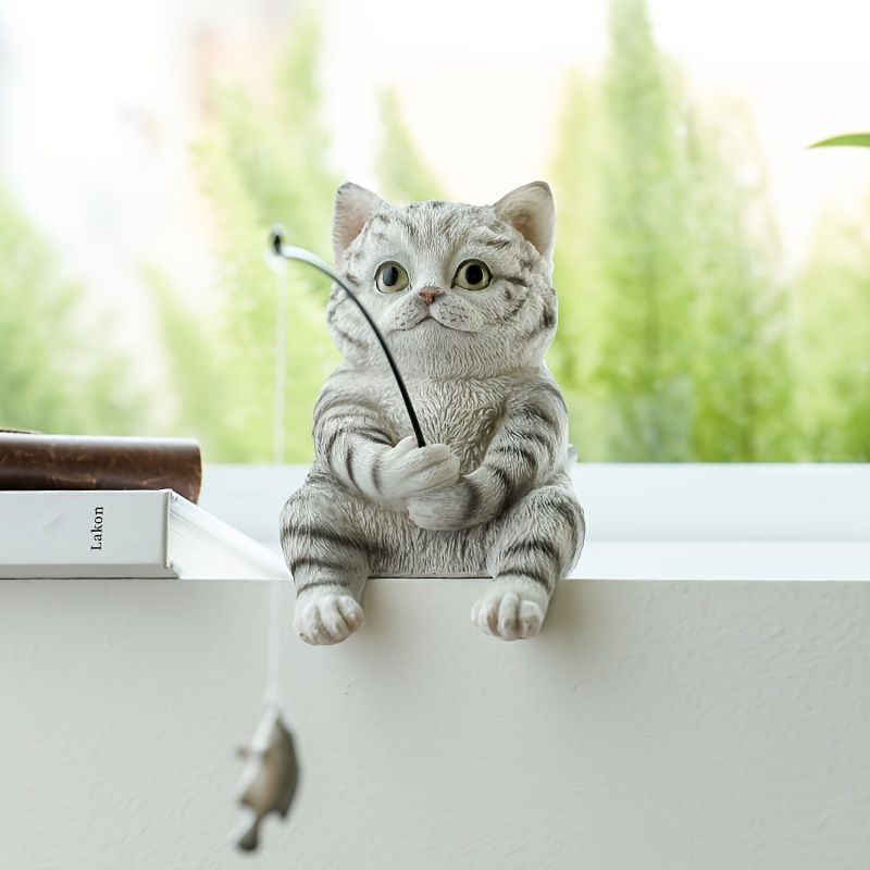 ミニチュア 釣りをする子猫 リアル 置物 14cm サバトラ ねこ