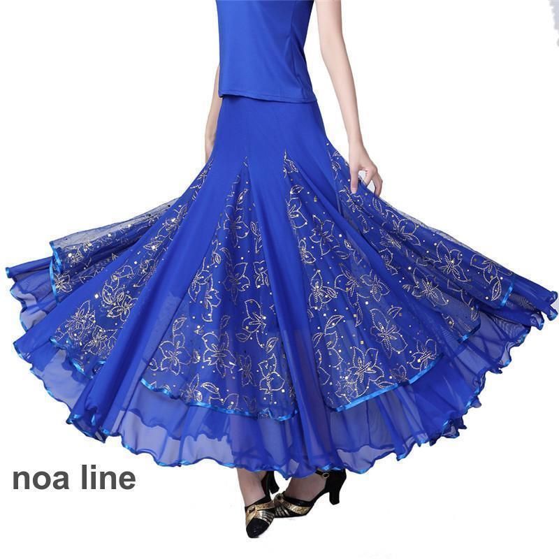 社交ダンスラテンドレス 青と黒Mサイズ DA079黒＆青のフレアロング