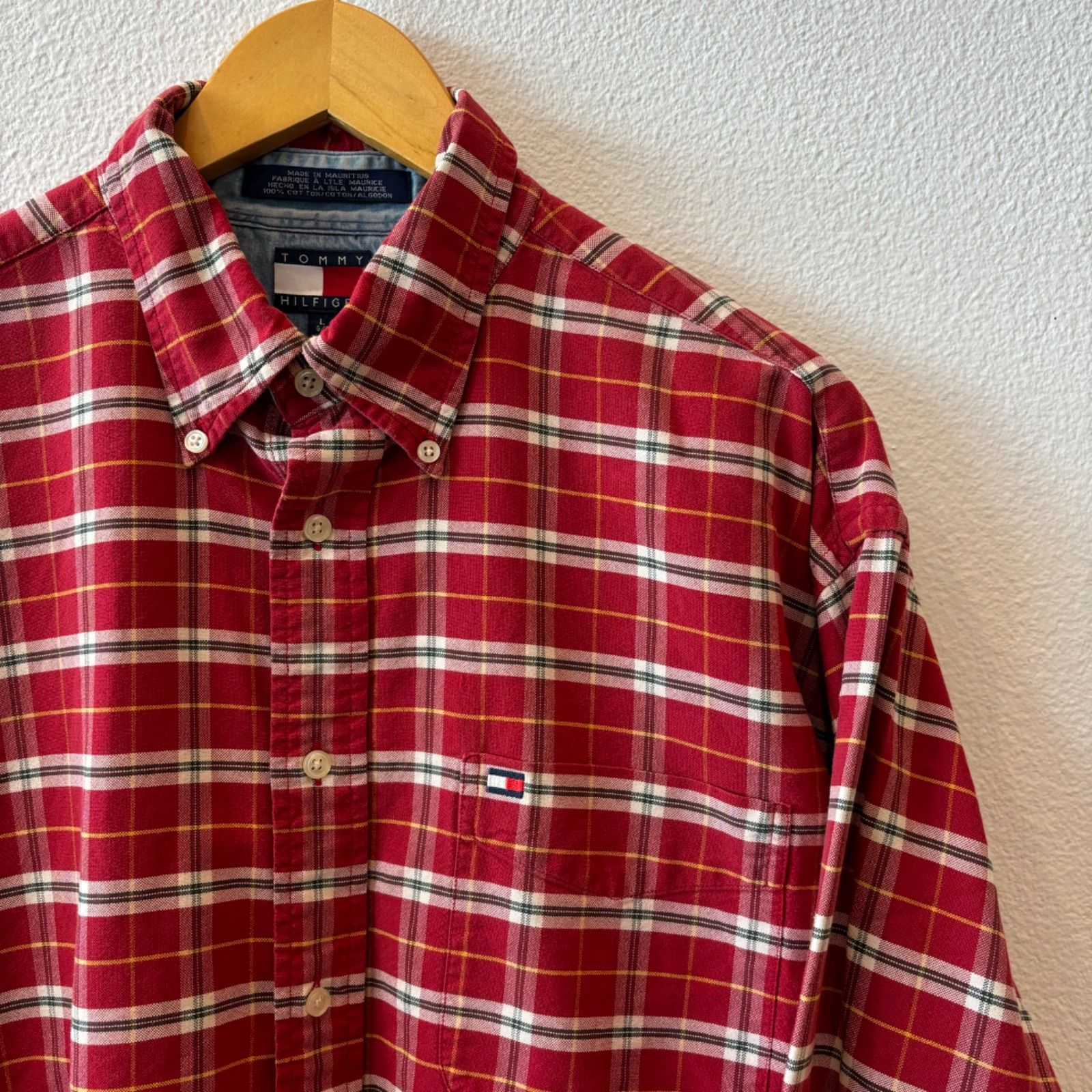 古着 L 長袖シャツ TOMMY HILFIGER トミーヒルフィガー 赤チェック