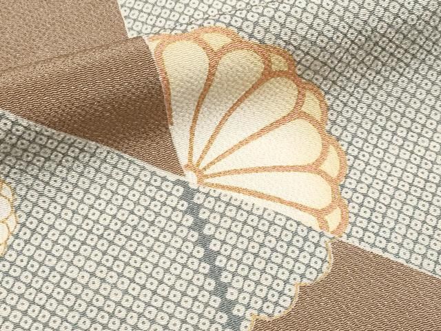 平和屋着物□極上 小紋 舞花文 金彩 鬼しぼ縮緬 焦香色地 逸品