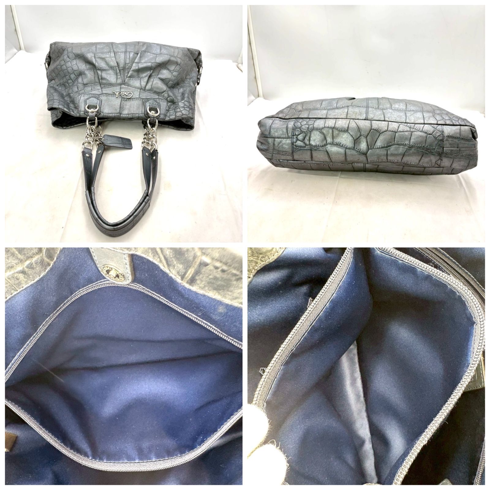 COACH コーチ　トートバッグ 型押し ブラック COACH】コーチ バッグ クロコダイル エンボスドレザー 型押し
