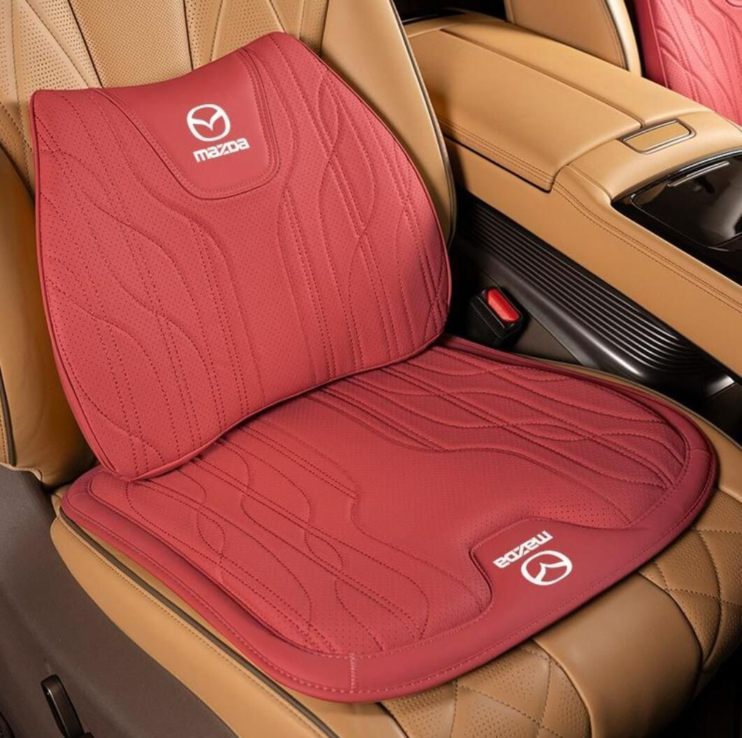 【新品未使用】マツダ（MAZDA） 高級 シートクッション 車用 シートカバー ナッパ レザー 腰当て 滑り止め 弾性 座布団1点+