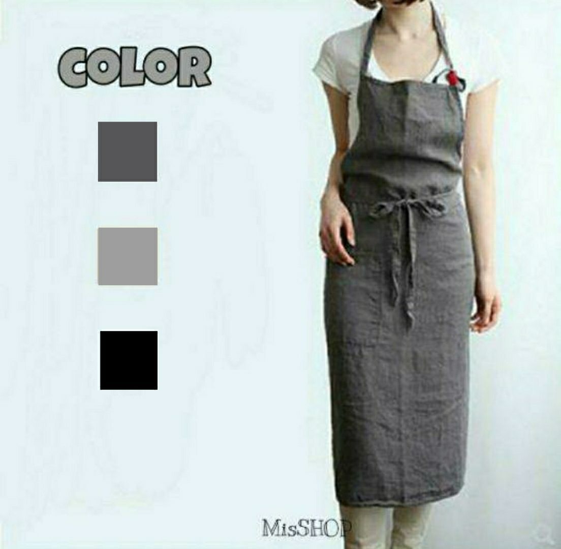 綿麻 エプロン リネン シンプル おしゃれ カフェ料理 DIY 男女 グレー
