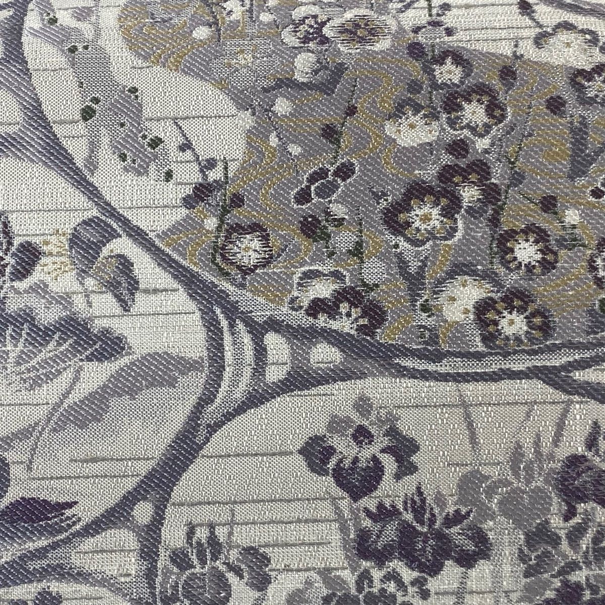 袋帯 秀品 やまと 松竹梅 花鳥 灰紫 お太鼓柄 正絹