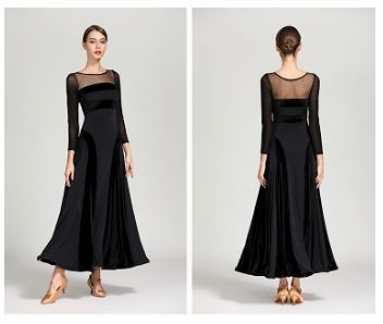 豪華モダンダンスドレス ロング丈 ワルツ 社交ダンス衣装 シースルー長袖 ステージ衣装 練習着 ドレス ブラック グリーン ワインレッド フィットスタイル 撮影会 イベント用 コス LLC-HASEGAWATOSO_COM