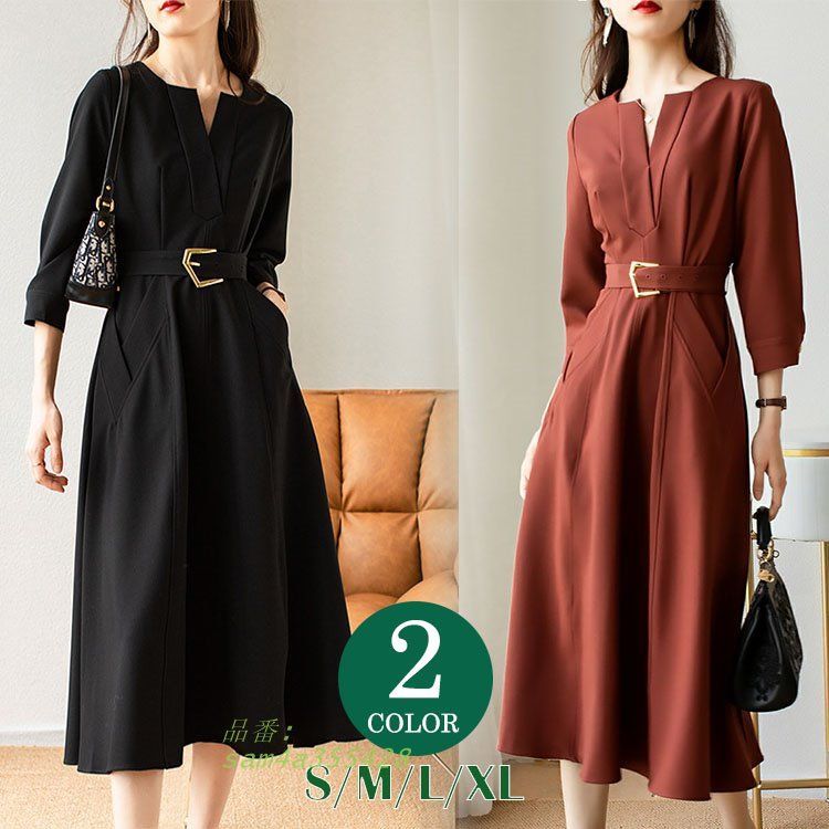 ワンピース レディース シンプル おしゃれ Ｖネック おでかけ 大人 ロング お呼ばれ am4a355428