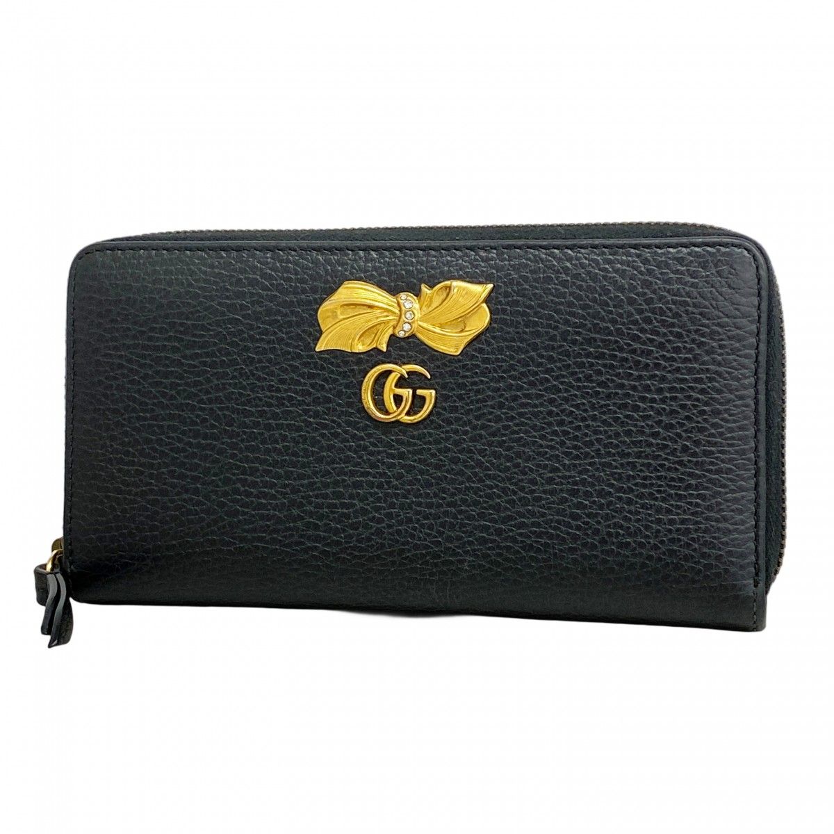 GUCCI グッチ　折り財布　シマレザー　リボン　ロゴ金具　GG GUCCI グッチ GGシマ レザー リボン コンパクトウォレット 小物