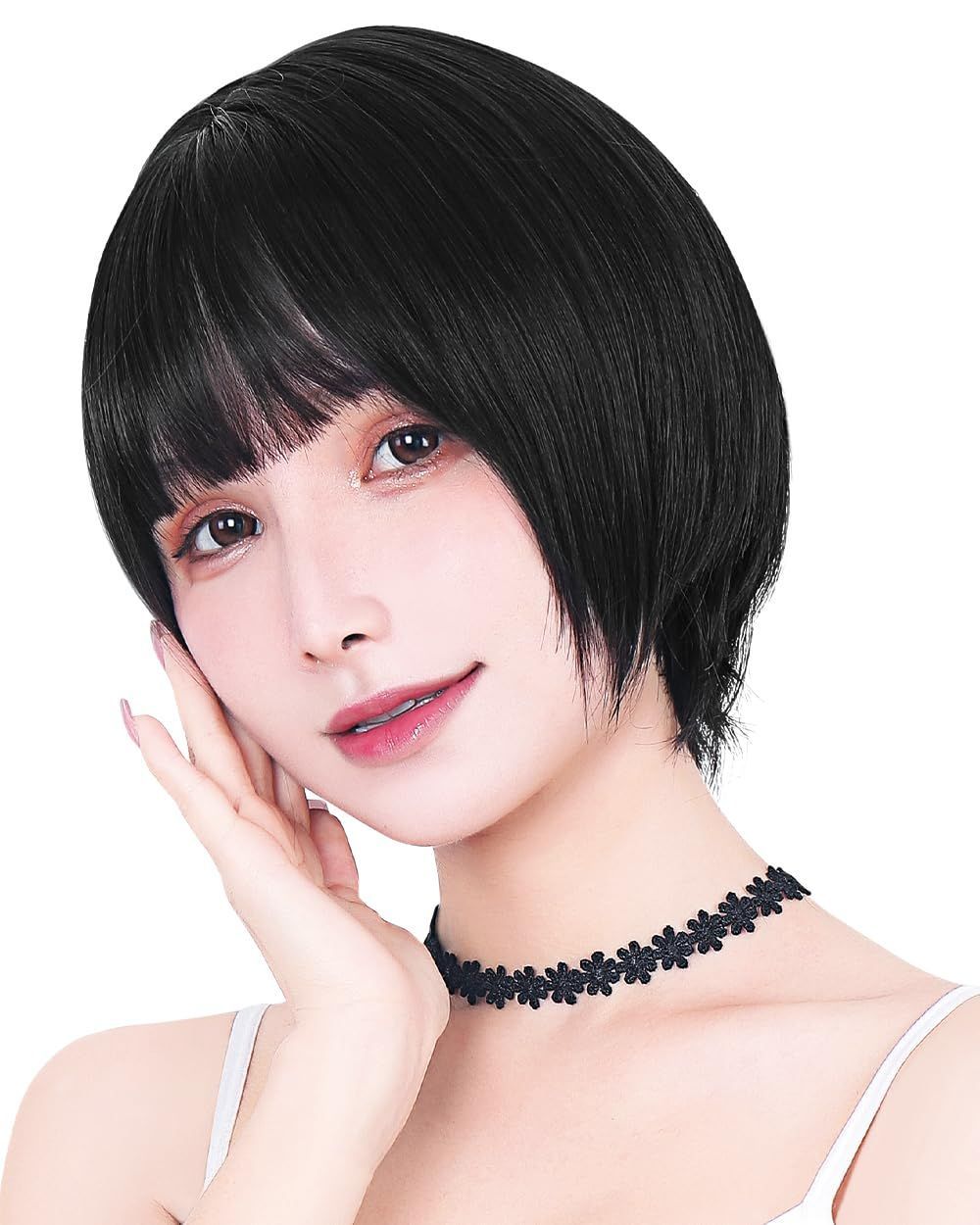 Color:ピュアブラック [TefuRe] ウィッグ ショート ボブ 耐熱 フルウィッグ 黒髪 黒 自然 丸いシルエット ウィッグネット 付 ラウンドショート ピュアブラック D-3110-PBk