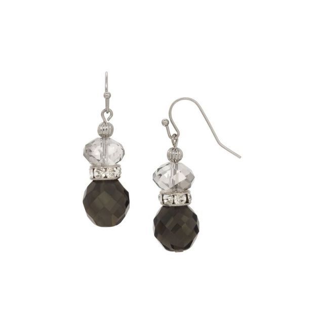 【送料無料】 1928 レディース ピアス・イヤリング アクセサリー 1928 Double Glass Bead Crystal Accent Wire Earrings Black