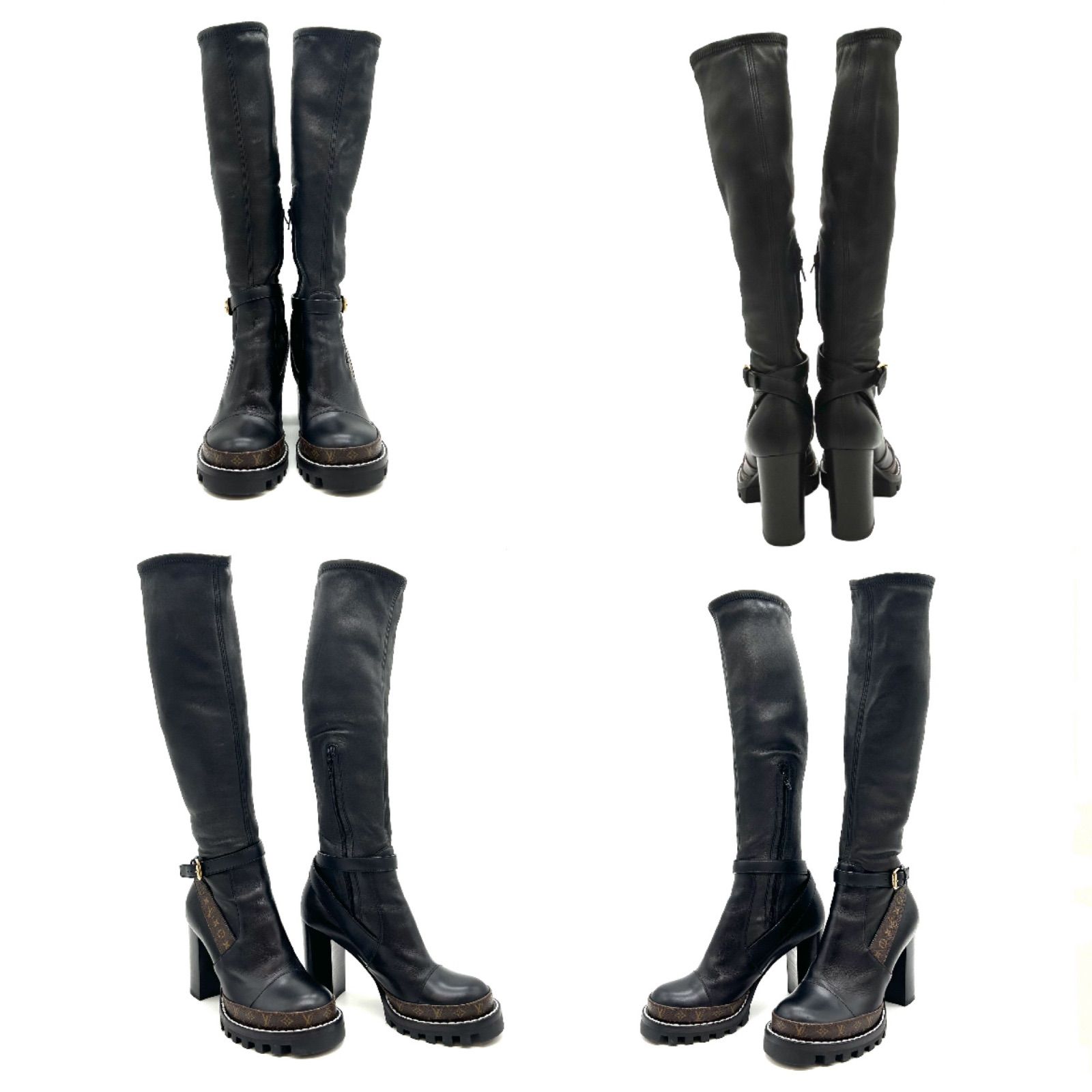 LOUIS VUITTON ルイヴィトン ロングブーツ スタートレイルライン モノグラム レザー ブラック 37ハーフ レディース 約24cm ヴィトン