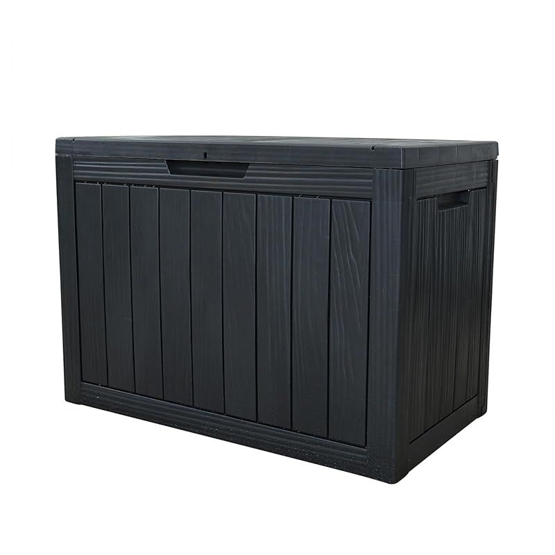 OSJ 屋外収納庫 収納ボックス 170L 78.1*43.4*55.5cm 収納庫 物置 屋外 小型 置き配 ストッカー 物置 ゴミ箱 ボックス 大容量 収納ケース 戸外収納 ストッカー 防水|耐侯 収納 ガーデン|庭|ベランダ 頑丈 ブラック