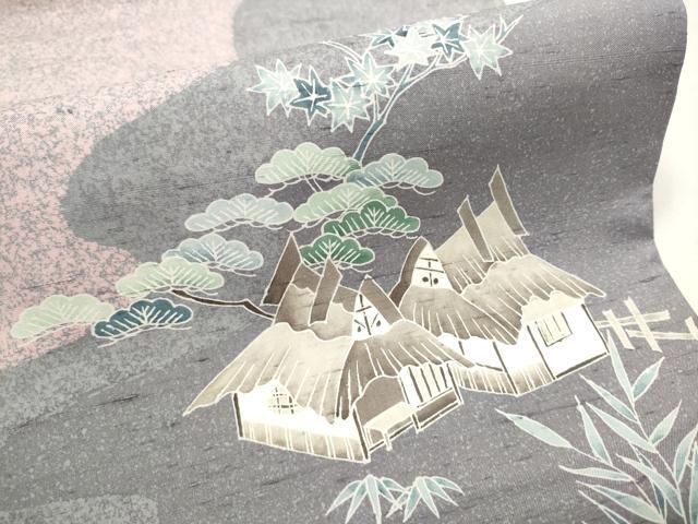 平和屋着物○太鼓柄 京袋帯 友禅作家物 白山紬 風景草花文 正絹 逸品  