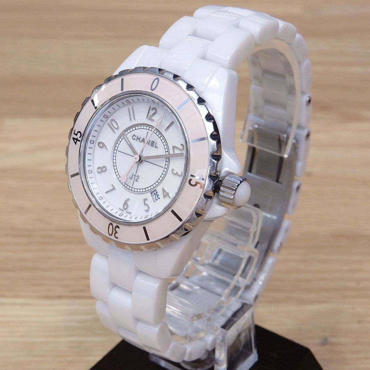 超美品 シャネル J12 ホワイトセラミック 1200本限定 クオーツ ピンク  