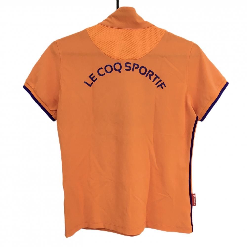 激安買い取り ルコック 半袖ハイネックシャツ オレンジ×パープルネイビー ハーフジップ ロゴプリント レディース L ゴルフウェア le coq sportif