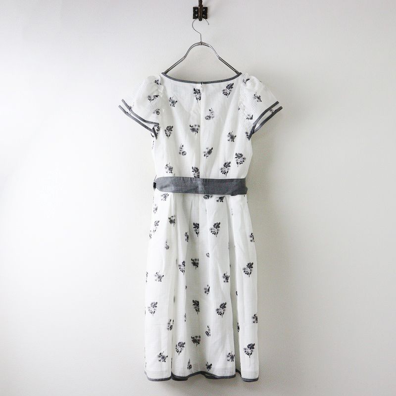 2021 SS エムズグレイシー M S GRACY フラワーモチーフ フリル チェック ワンピース 36｜オフホワイト