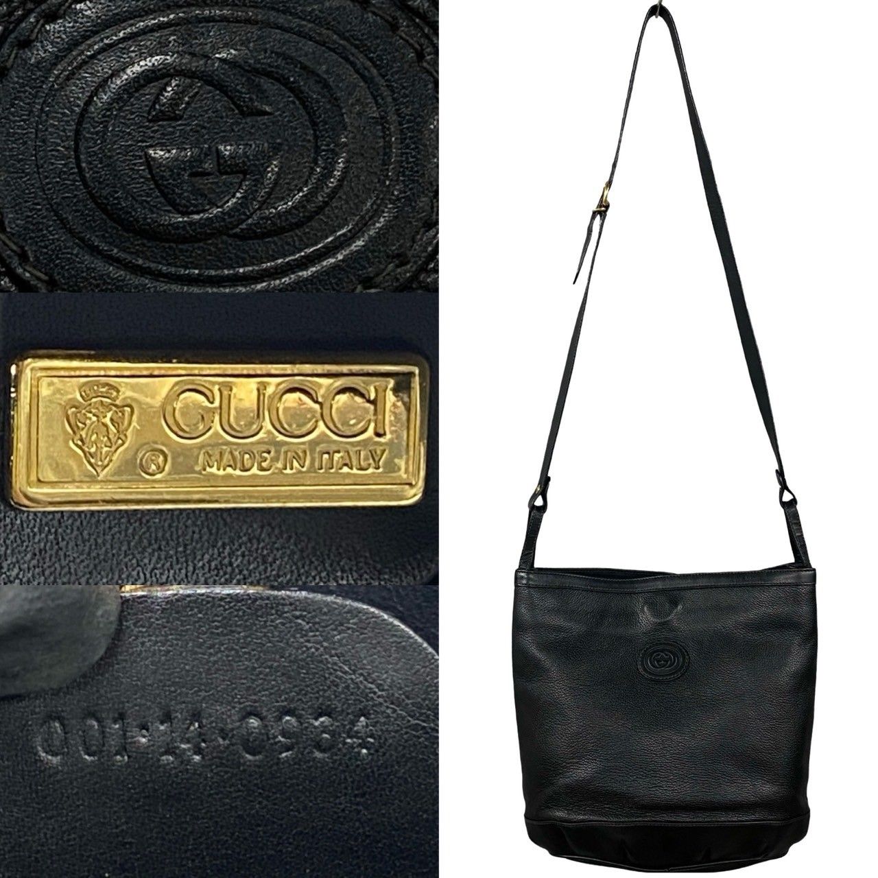 極 美品 GUCCI グッチ オールドグッチ ヴィンテージ GG ロゴ レザー 本革 ショルダーバッグ ポシェット サコッシュ ブラック 黒 b77-5