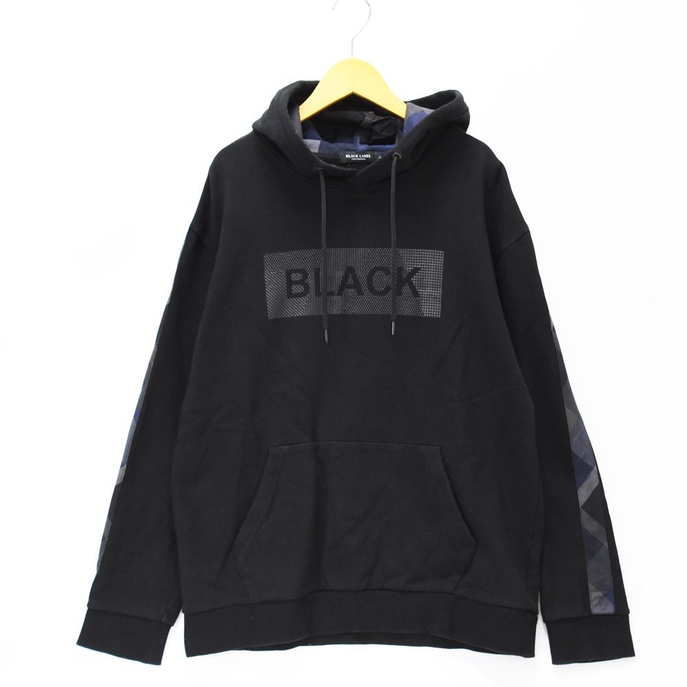 【Aランク】 BLACK LABEL CRESTBRIDGE ブラックレーベル クレストブリッジ メンズ L スウェット パーカー プルオーバー 長袖  黒 ブラック チェック 51P70-870-09
