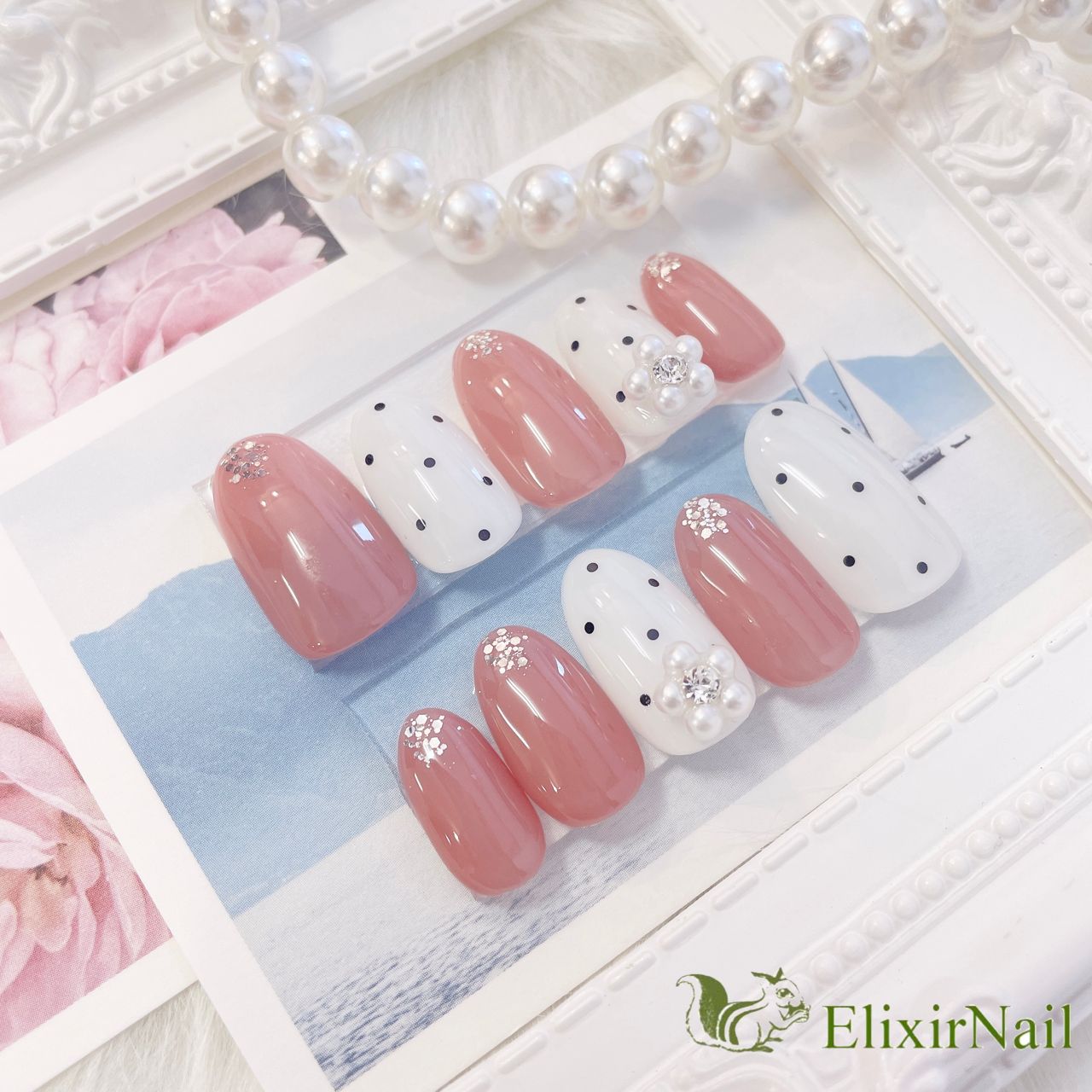 現品】ネイルチップ ピンク 白 ドット - メルカリ