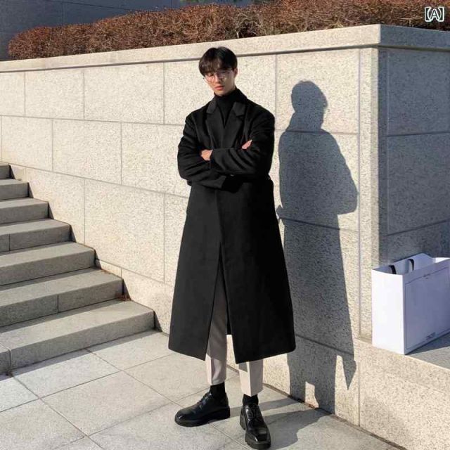 秋冬 メンズ 服 シンプル ファッション オシャレ 大人 かっこいい 大きいサイズ ストリート 紳士服 黒 ウール コート ミドル丈 秋冬 ハイエンド 韓国スタイル ウインドブレーカー ジャケット