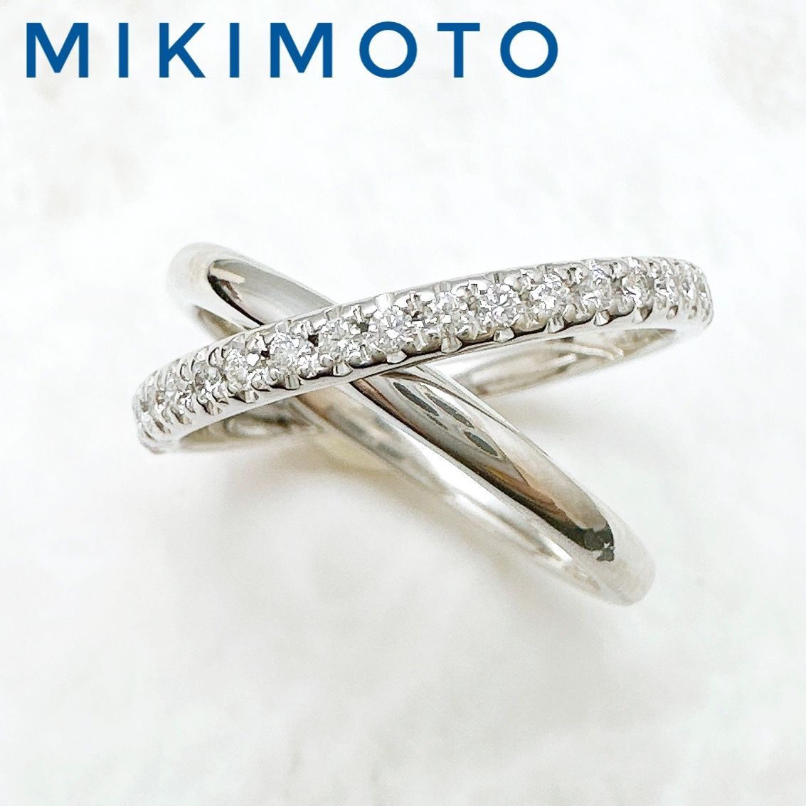 美品🌟MIKIMOTO クロス ダイヤモンド ホワイトゴールド リング 9号 U 