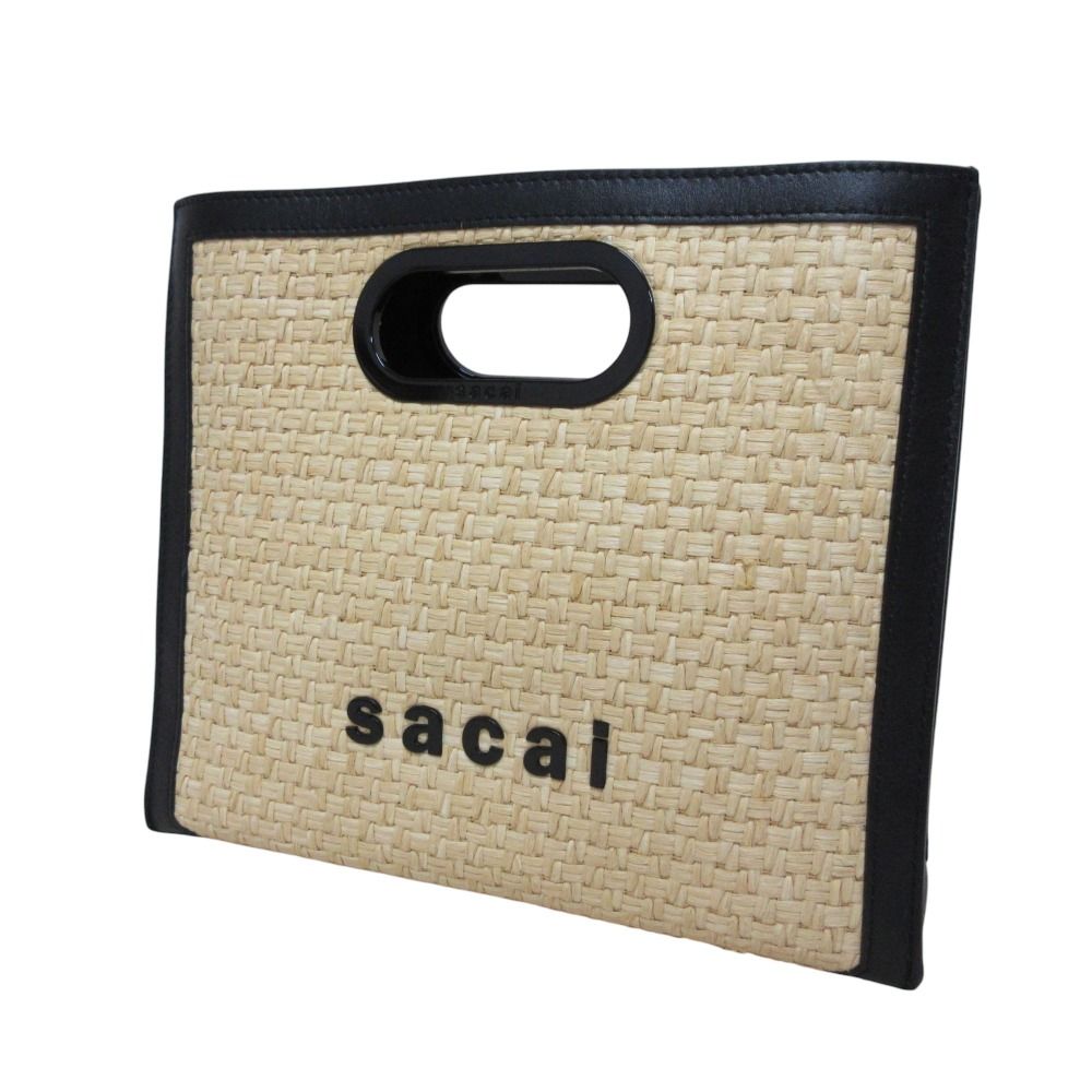 美品 sacai サカイ ラフィア ショッパー クラッチバッグ かご