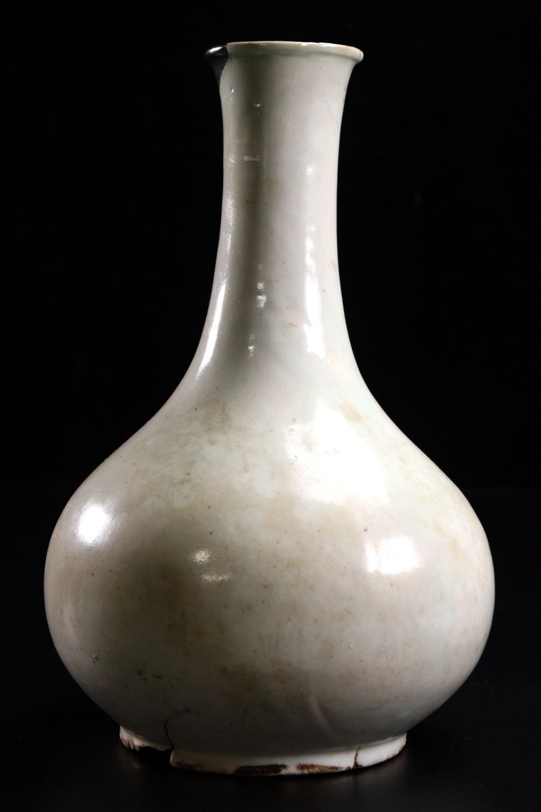 李朝時代 白磁製 鶴首花瓶 25.5cm 朝鮮古陶 骨董 古美術 楾 R369