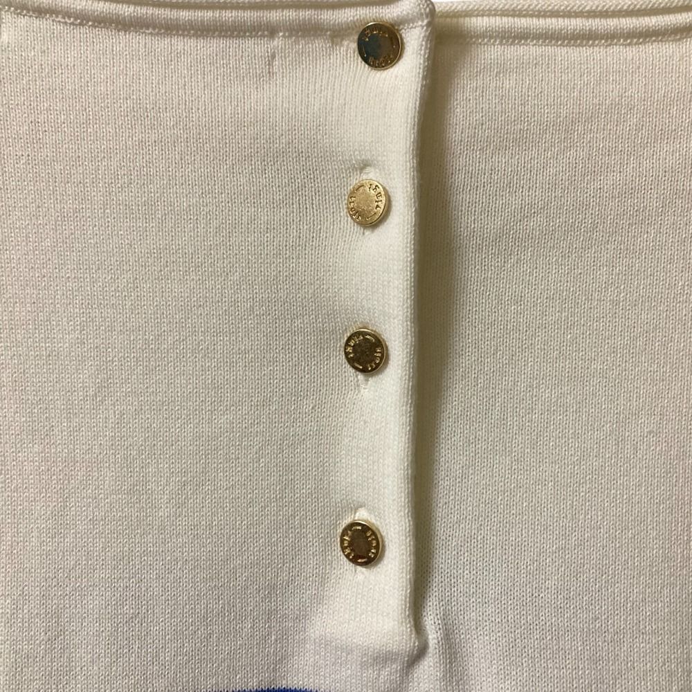 未使用 24SS 23区 ニジュウサンク 洗える コットンポリエステルストレッチ オーバーサイズ ニット カットソー 38 ホワイト×ブルー レディース 古着 中古 未使用 24SS 23区 ニジュウサンク 洗える コットンポリエステル