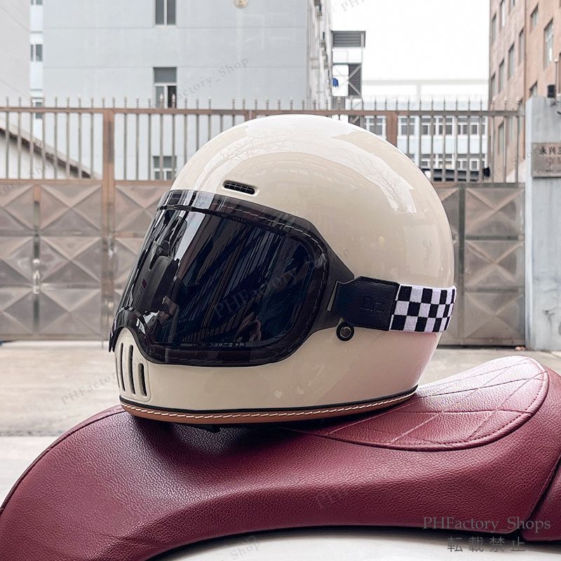 レトロヘルメット クラシック フルフェイスヘルメット ゴーグルが付き バイクヘルメット DOT認定 耐久性 安全性 通気性 男女兼用 ベージュ A180