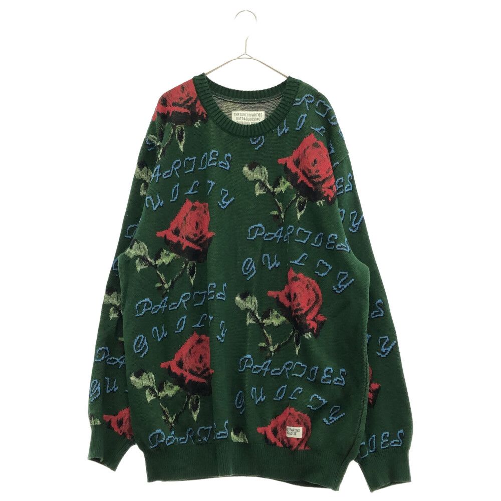 22FW WACKO MARIA ワコマリア 薔薇 ジャガード ニット 黒-