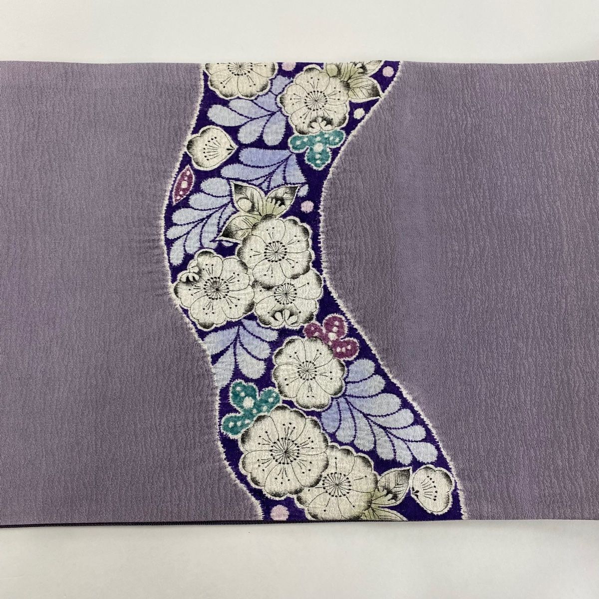 袋帯 美品 名品 桜 霞 刺繍 銀通し 薄紫 お太鼓柄 正絹 【中古】