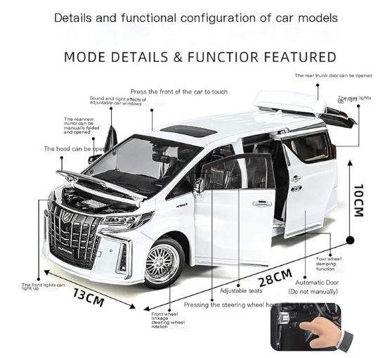 1 18 ミニカー スケールモデルカー 1|18 に適合 トヨタ アルファード MPV サウンドとライト付き スケール 合金車モデル ビジネス車両 ミニチュアモデルカー 組立済みダイキャストモデル