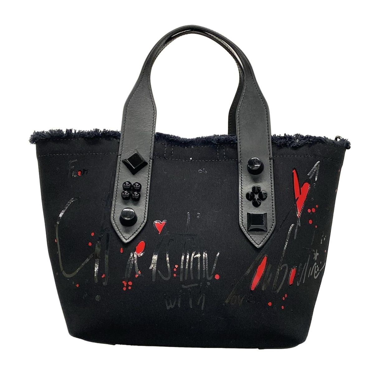 CHRISTIAN LOUBOUTIN クリスチャンルブタン トートバッグ フランジバス 黒 スタッズ フリンジ レザー