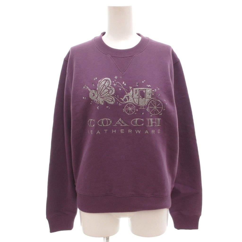 コーチ COACH Kiko Mizuhara コラボ トレーナー スウェット 裏起毛 ロゴ 刺繍 紫