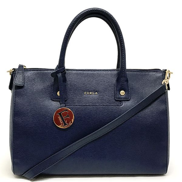 美品 FURLA レザー ネイビー レディース 2wayバッグ 8857