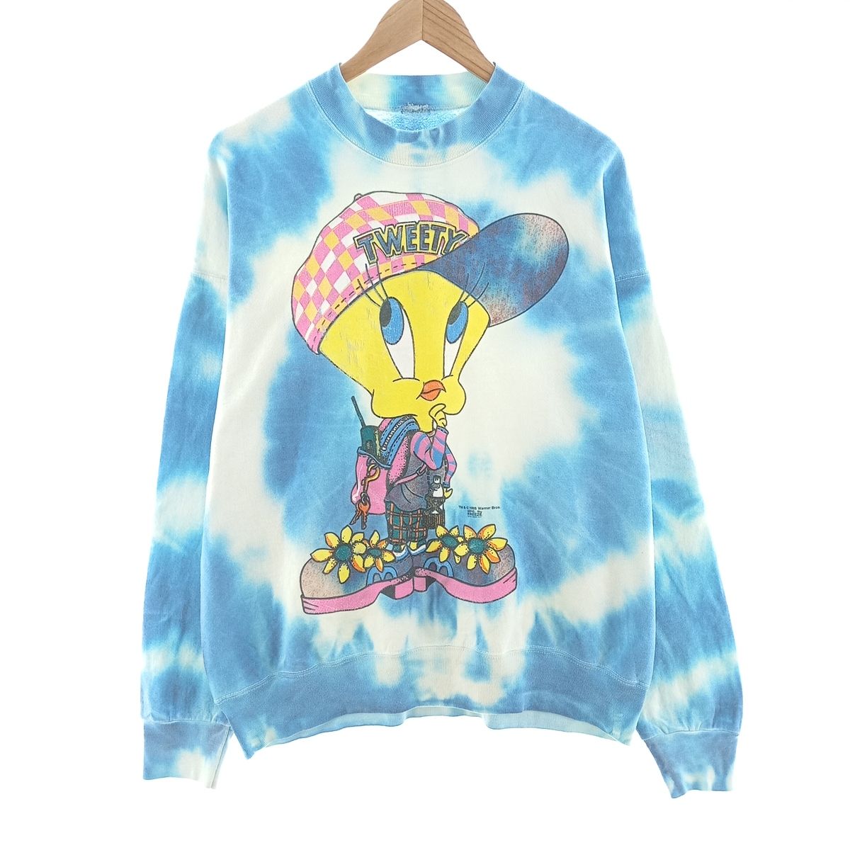古着 90年代 TWEETY BIRD トゥイーティー プリント タイダイ柄 キャラクタースウェットシャツ トレーナー メンズXL相当/eaa402056