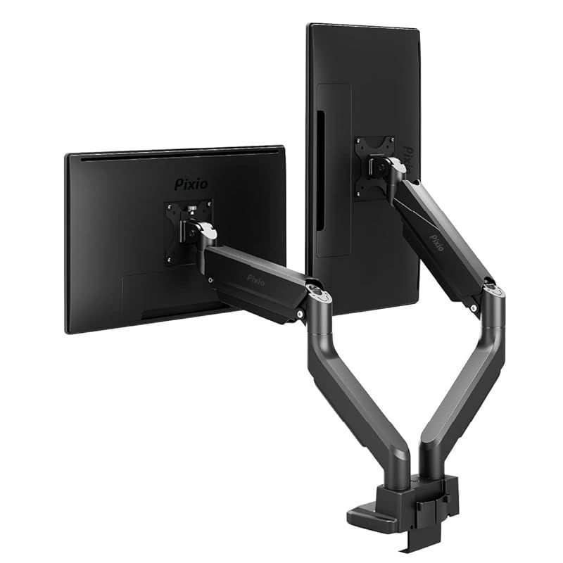 Pixio PS2D モニターアーム デュアル 黒 ブラック 17-49インチ対応 耐荷重1-15kg クランプ グロメット 2画面