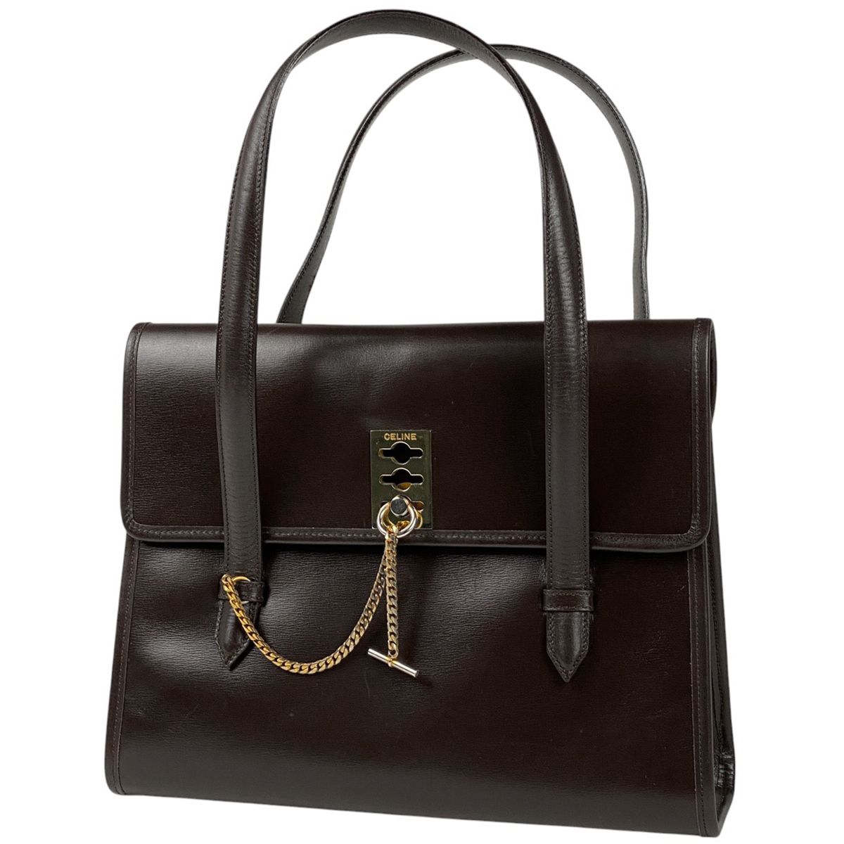 セリーヌ CELINE ロゴ ハンドバッグ レザー ブラウン レディース