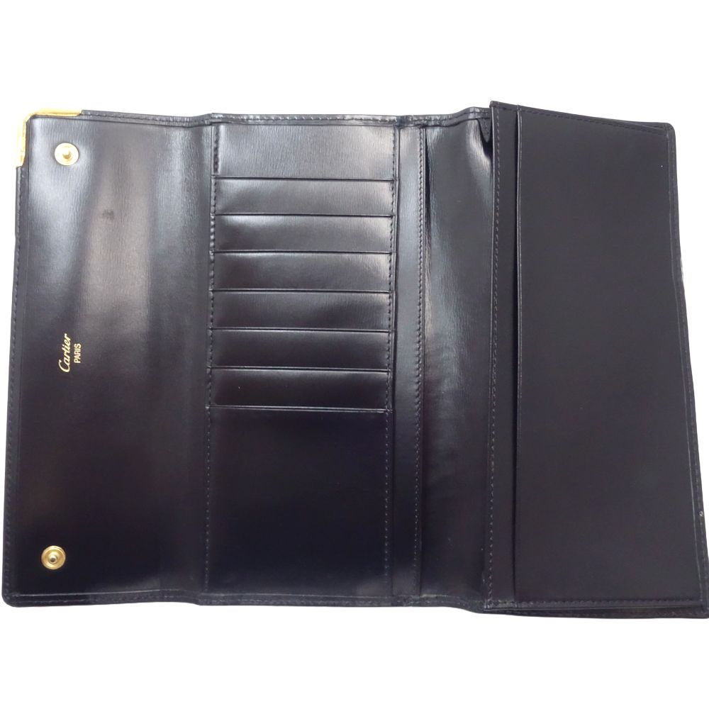 CARTIER カルティエ 長財布 ロングウォレット がま口 レザー ネイビー 