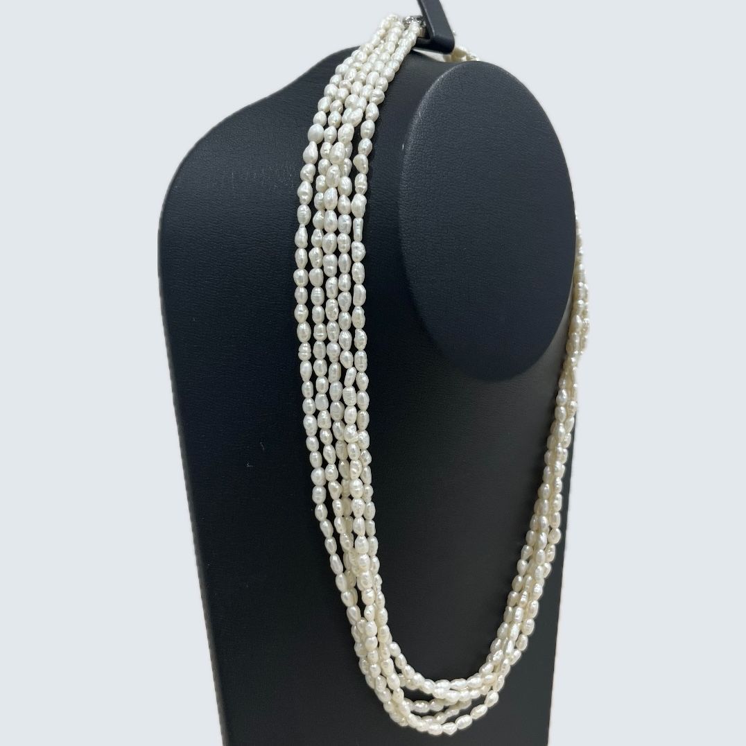 淡水パール風 ネックレス ブレスレット 5連 シルバー刻印金具 計2点