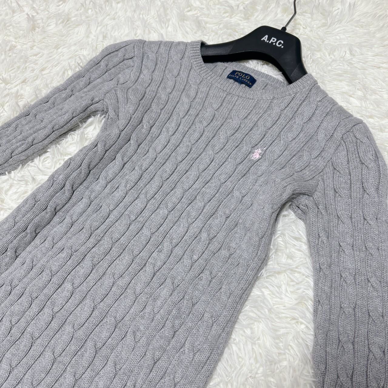 POLO RALPHLAUREN ケーブルニット ワンピース グレー ポニー