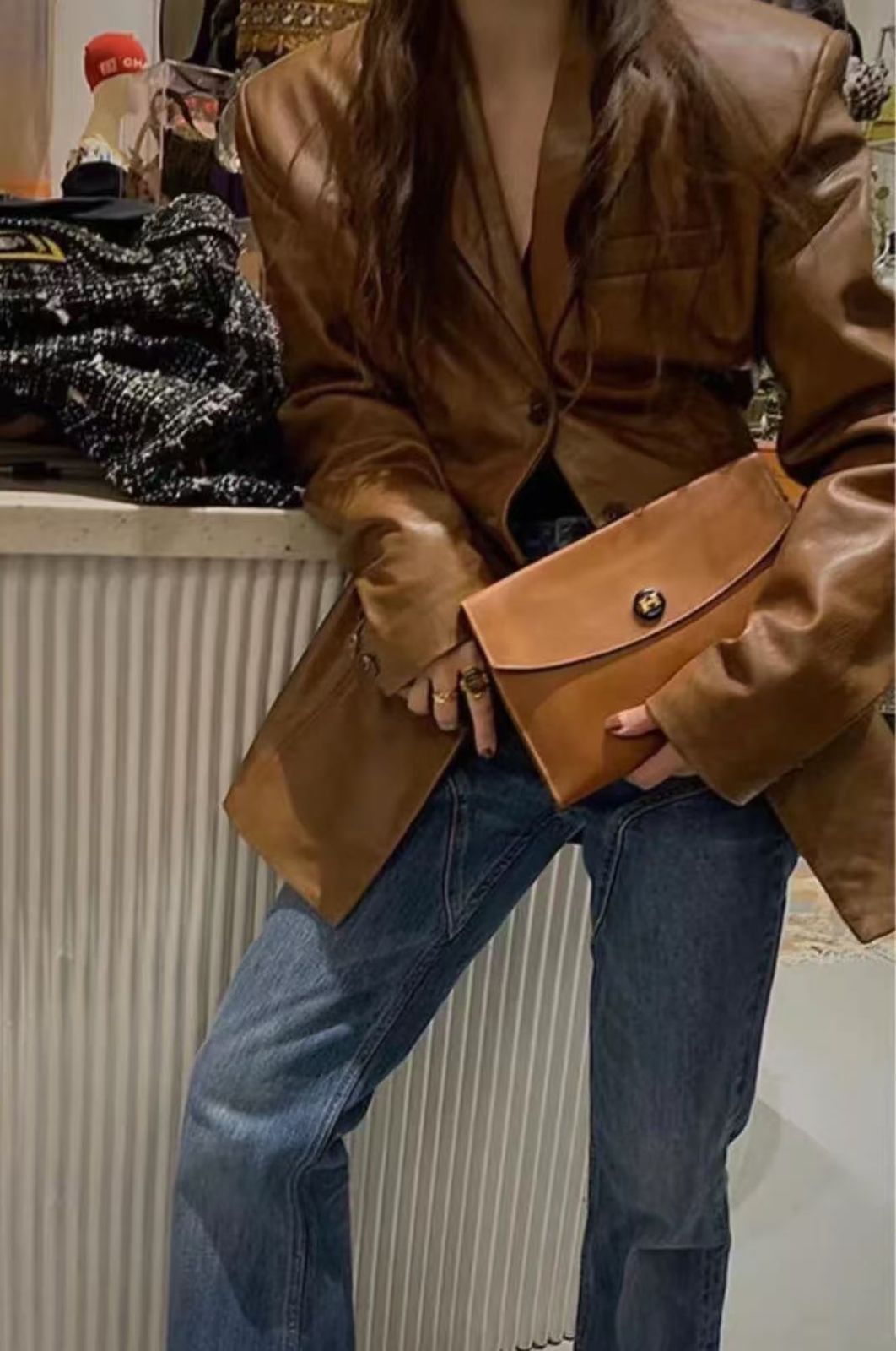 ◆本物◆エルメスHERMESポシェットリオクラッチバッグセカンドバッグゴールドH金具クシュベルカーフ