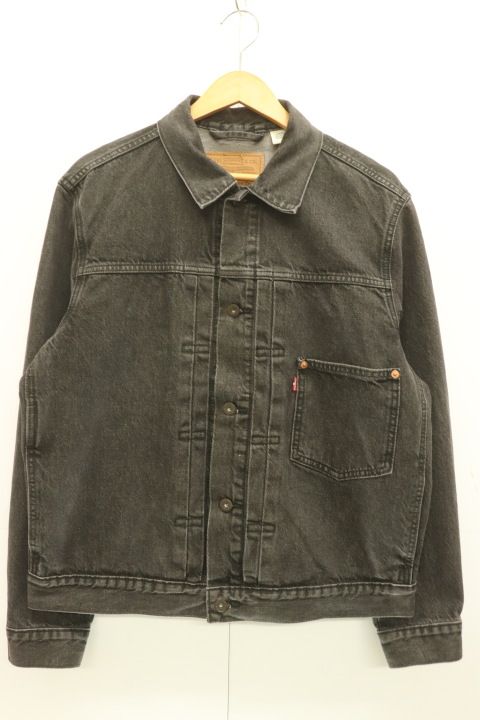 【中古】 LEVIS メンズデニムジャケット Gジャン M 1st TRUCKER JACKET STONEWASHS LEVIS M 黒 ブラック ロゴ