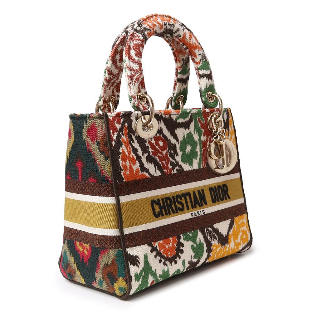（未使用　展示品）クリスチャン ディオール Christian Dior LADY D LITE レディ ディライト ディーライト ミディアム ショルダー ハンドバッグ 斜め掛け 2WAY ペイズリー フラワー エンディック 刺繍  コットン イカット織り マルチカラー  ゴールド金具 M0565OJAP クリスチャン ディオール LADY D LITE レディ ディライト ディーライト