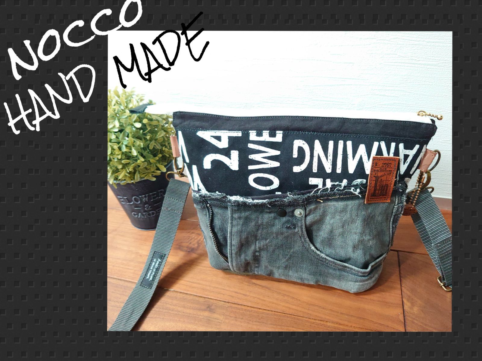 No.165【black DENIM✖️英字デニムリメイクショルダーバッグ  