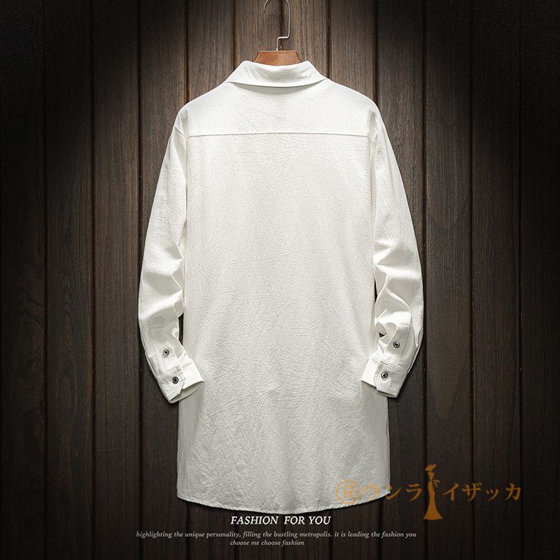 ホワイトロングシャツ 長袖 カジュアル ロングシャツ シャツ ロング丈 メンズ ロングシャツ 白シャツ