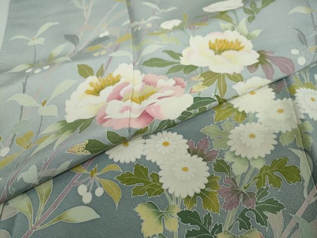 平和屋着物○訪問着 友禅 草花文 暈し染め 正絹 逸品 未使用