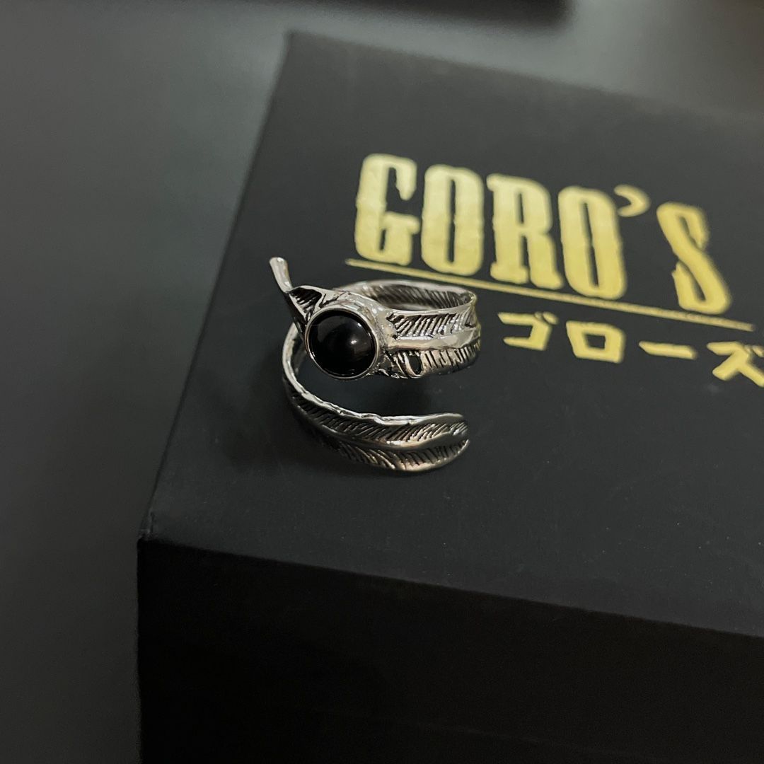 ゴローズ 風 goro's ダブルフェザーリング 指輪 ブラック フリーコード