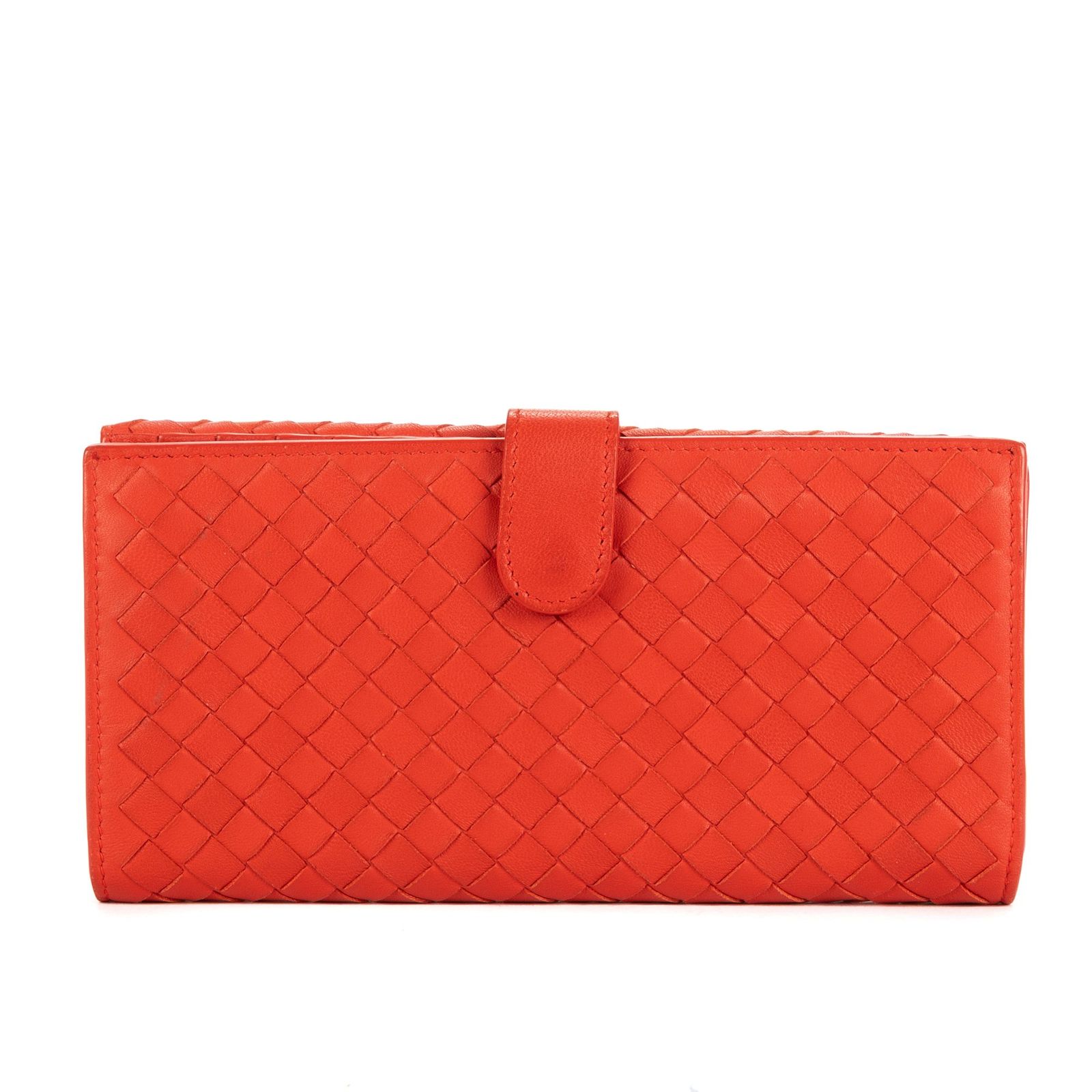 ボッテガヴェネタイントレチャート ロングウォレットオレンジイントレチャートレザーA