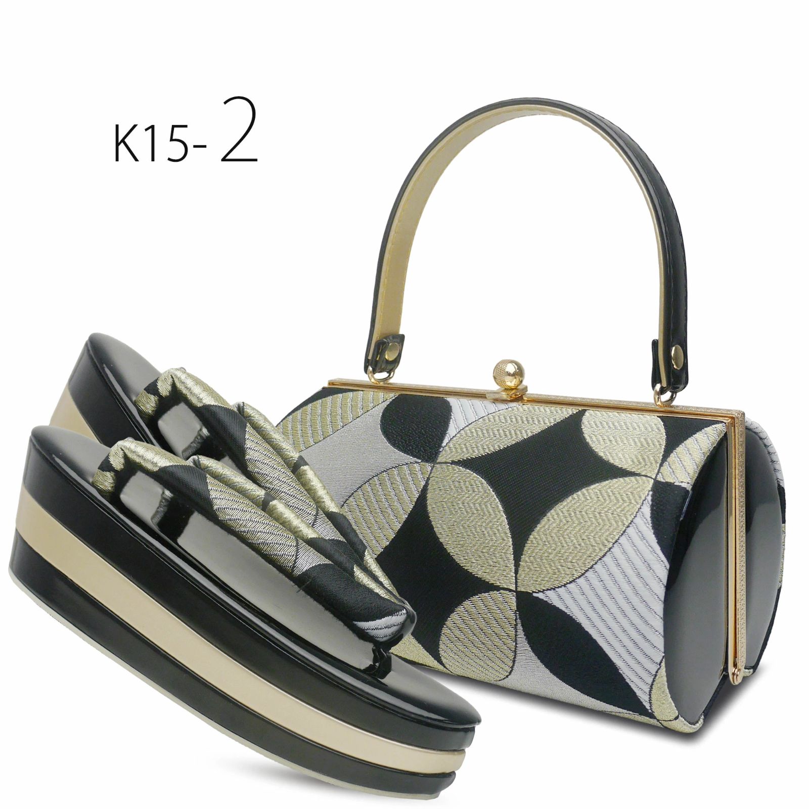 和装 草履バッグセット 帯地 黒×金 3枚芯 フリーサイズ k15-17 【公式